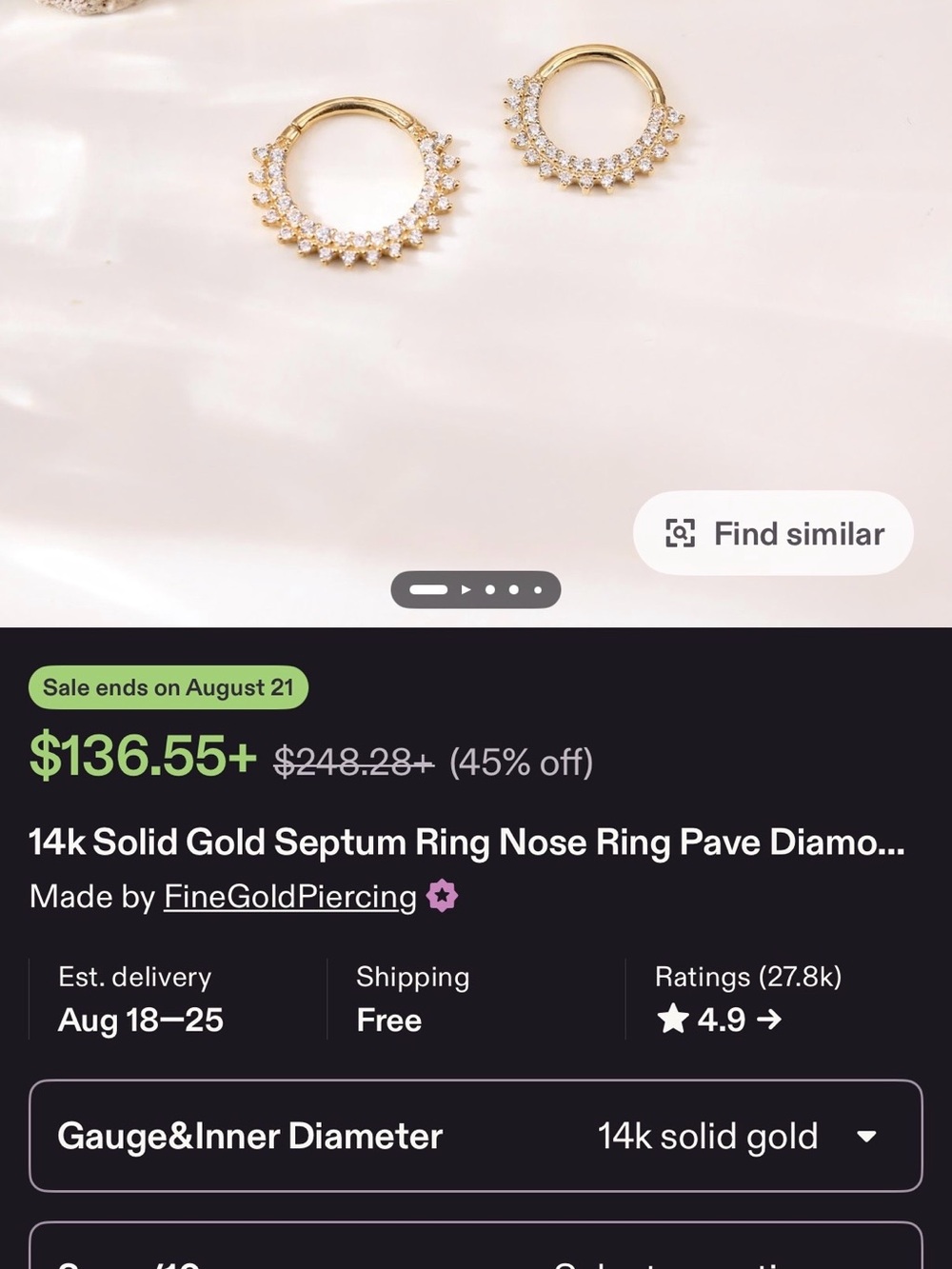 14k Gold Pavé Septum Ring with Clear Stones - Gold